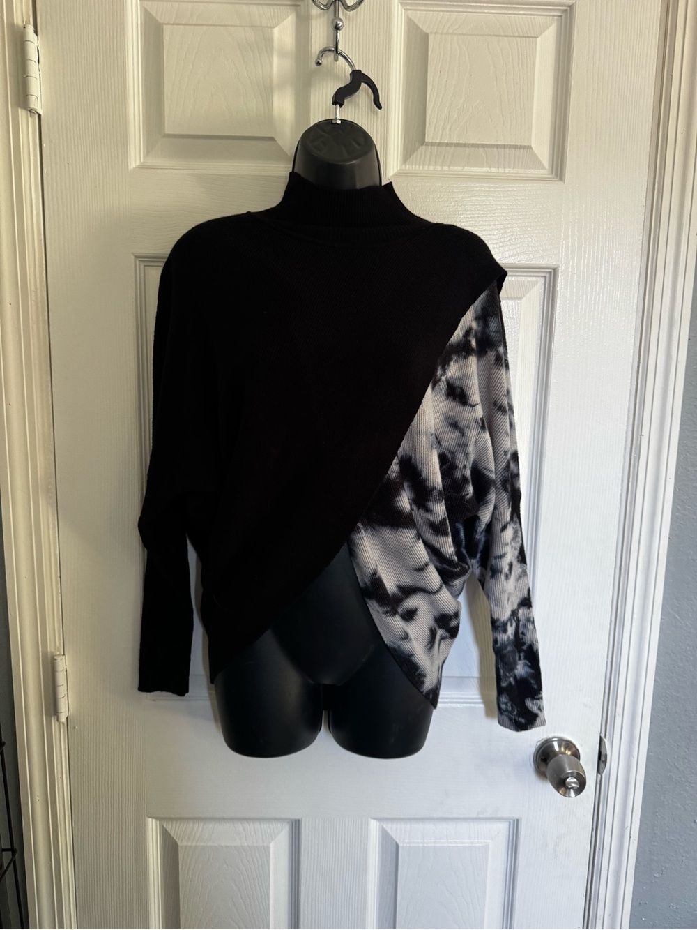 Elan Boone Black and tie die Knit crossover sweater
